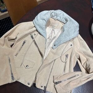 Mixed media suede moto jacket